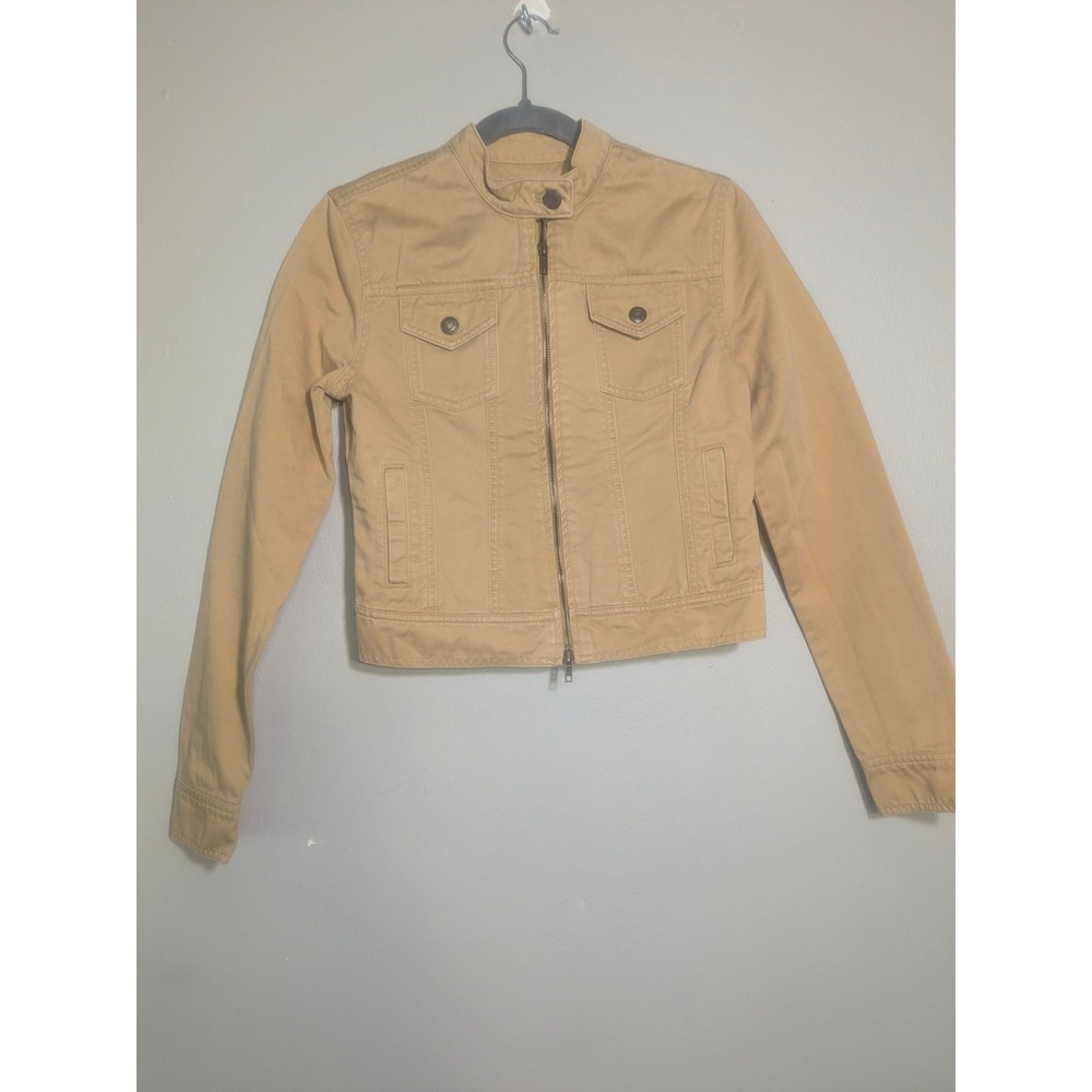 Aeropostale Womens Small Tan Cotton Moto Trucker Jacket Full Zip Y2K